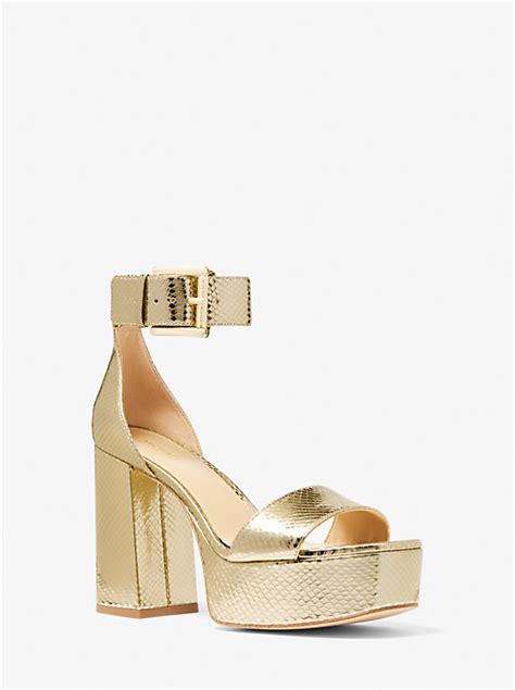 michael kors tara|Tara Metallic Snake Embossed Leather Platform Sandal.